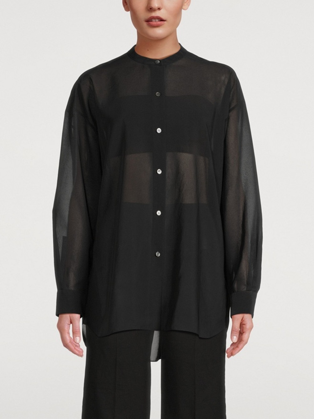 Theory Black Sheer Button-Down Shirt